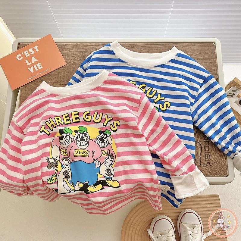 Áo Thun Tay Dài Họa Tiết Kẻ Sọc In Chữ Thời Trang Mùa Thu Cho Bé Gái