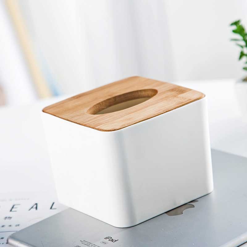 Hộp đựng giấy ăn để bàn hình vuông nắp gỗ có thể tháo rời tiện lợi, để bàn ăn, bàn làm việc tiện lợi