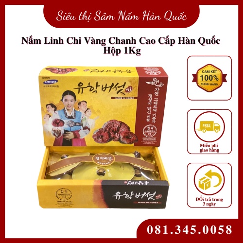 Nấm Linh Chi Vàng Chanh Cao Cấp Hàn Quốc Hộp 1Kg, Tăng cường hệ miễn dịch, Làm chậm quá trình lão hoá và thải độc gan