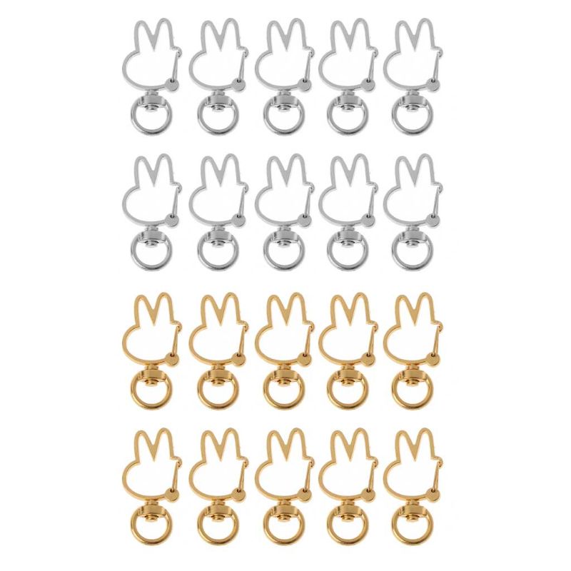 Set 10 Móc Khóa Kim Loại Màu Bạc / Vàng Hình Thỏ Dễ Thương