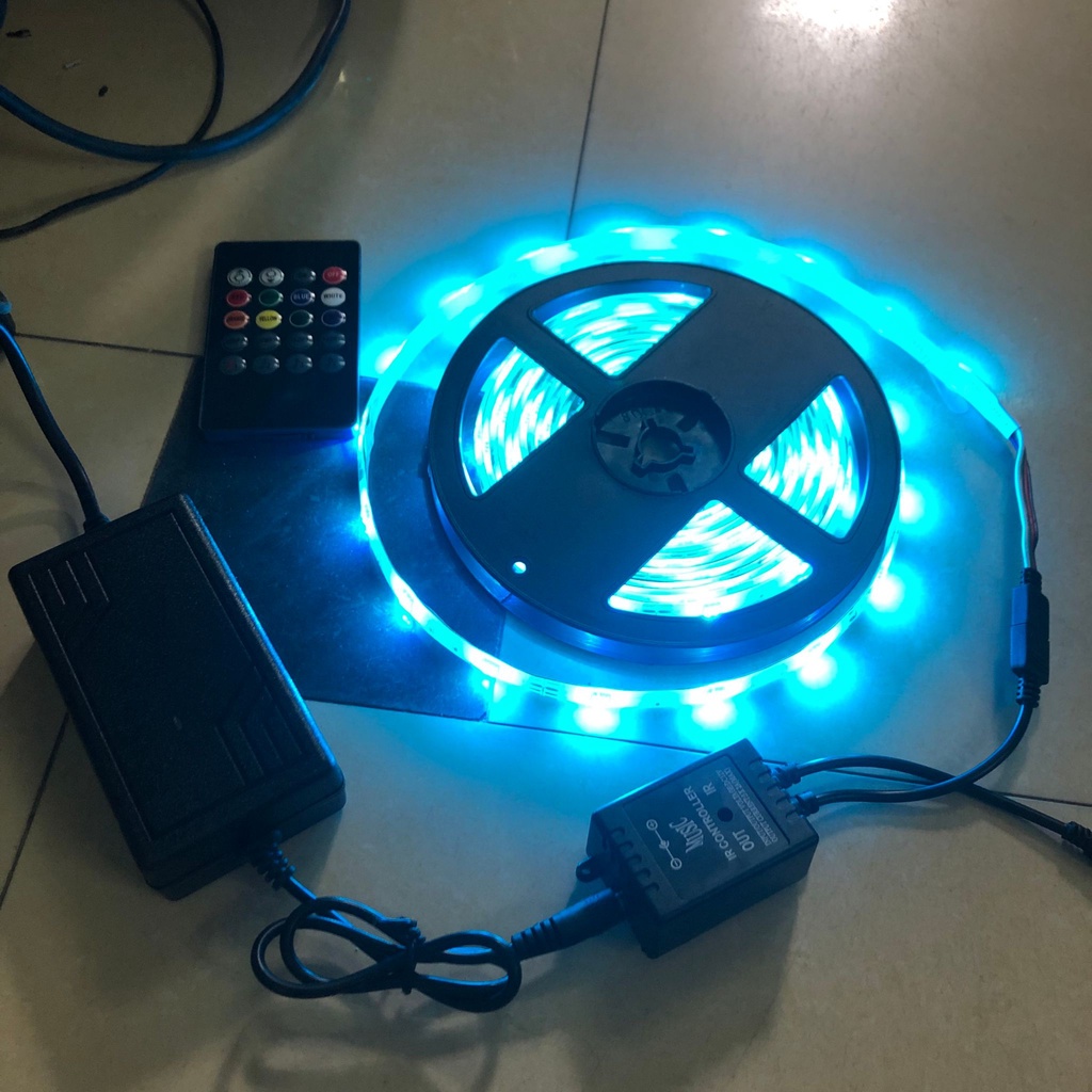 Bộ đèn LED RGB 10m 5m nháy theo nhạc chip led siêu sáng 5050 dây dán đổi 7 màu có phủ silicon bên ngoài chống nước