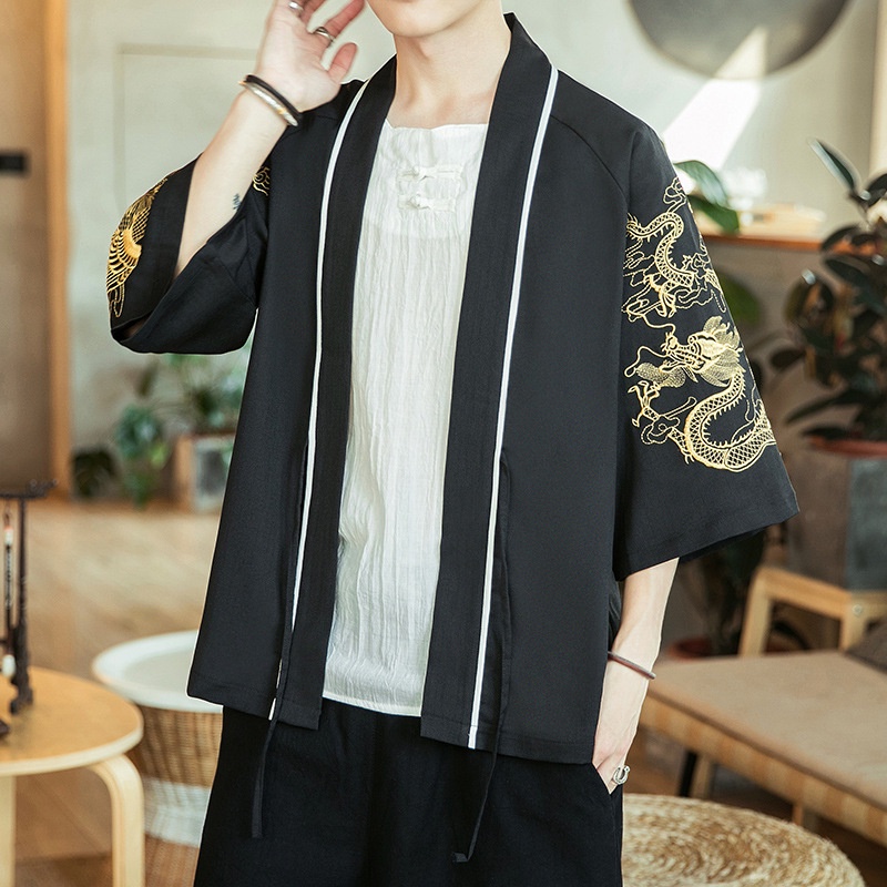 Áo Khoác Kimono Thêu Hình Rồng Phượng Hoàng Phong Cách Nhật Bản Cho Nam
