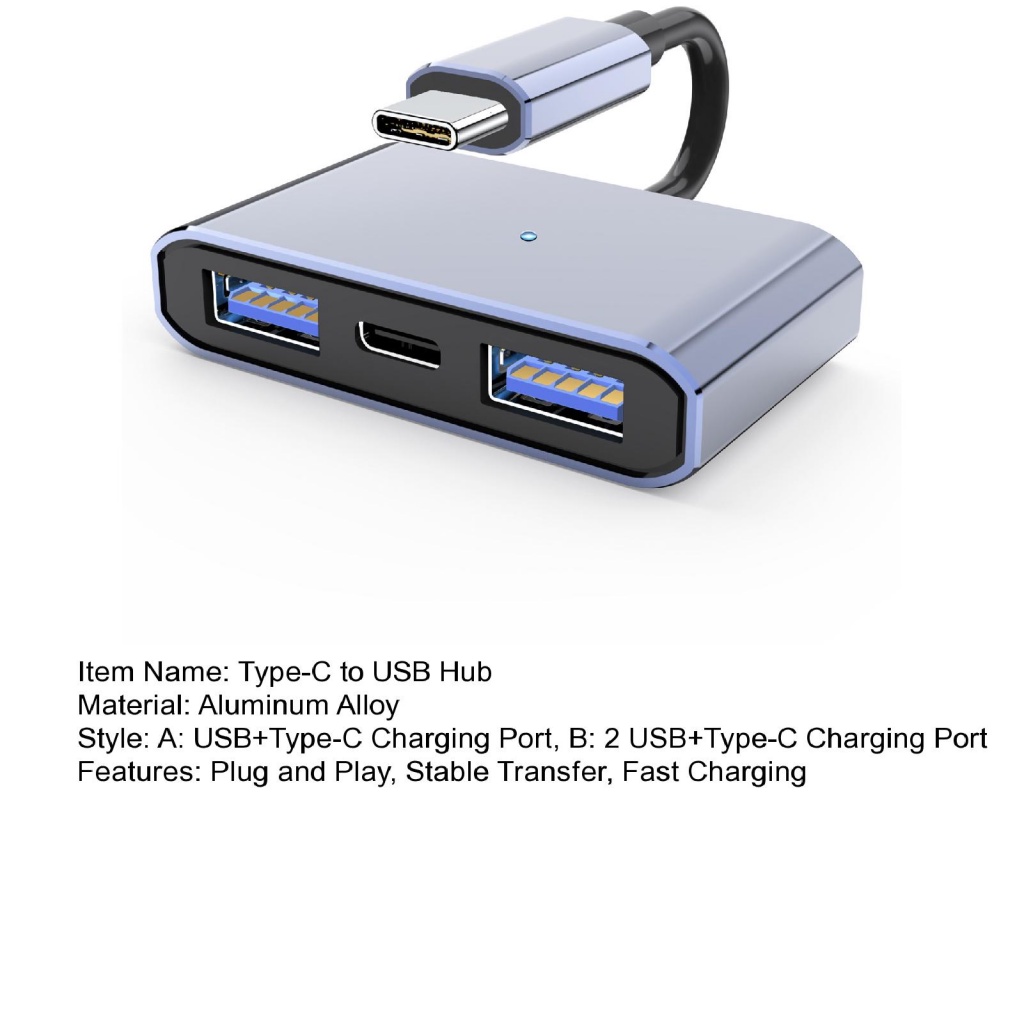 Bộ Chuyển Đổi Type-C Sang USB OTG 2 Cổng USB 3 Trong 1 Bằng Hợp Kim Nhôm Tiện Dụng