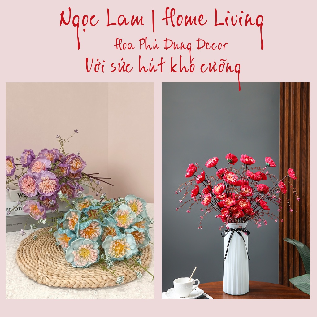 Cành hoa phù dung 5 bông chất liệu cao cấp, trang trí nhà cửa, màu sắc đa dạng, hoa giả trang trí