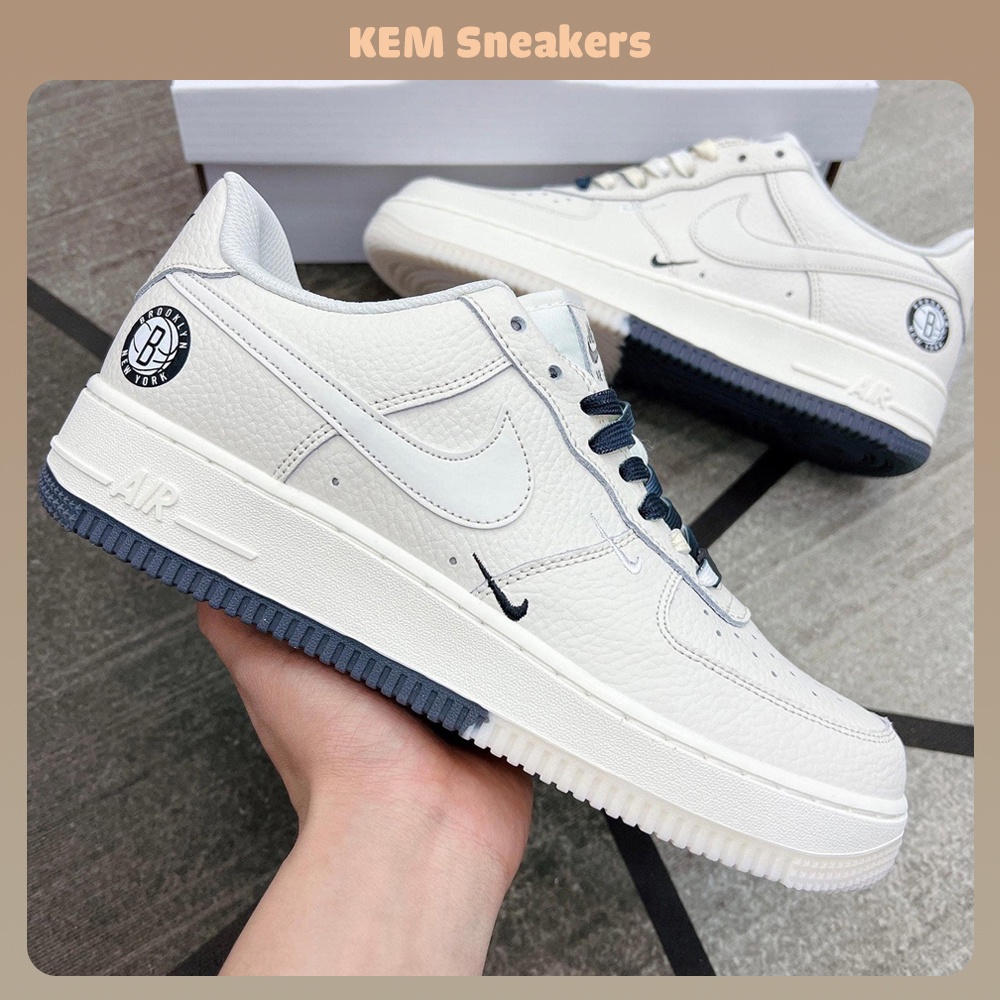 Giày Nike Be Sữa Air Force 1 Low Brooklyn Sail Black, Giày Nike Âm Dương Bản Đẹp Full Bill+Box