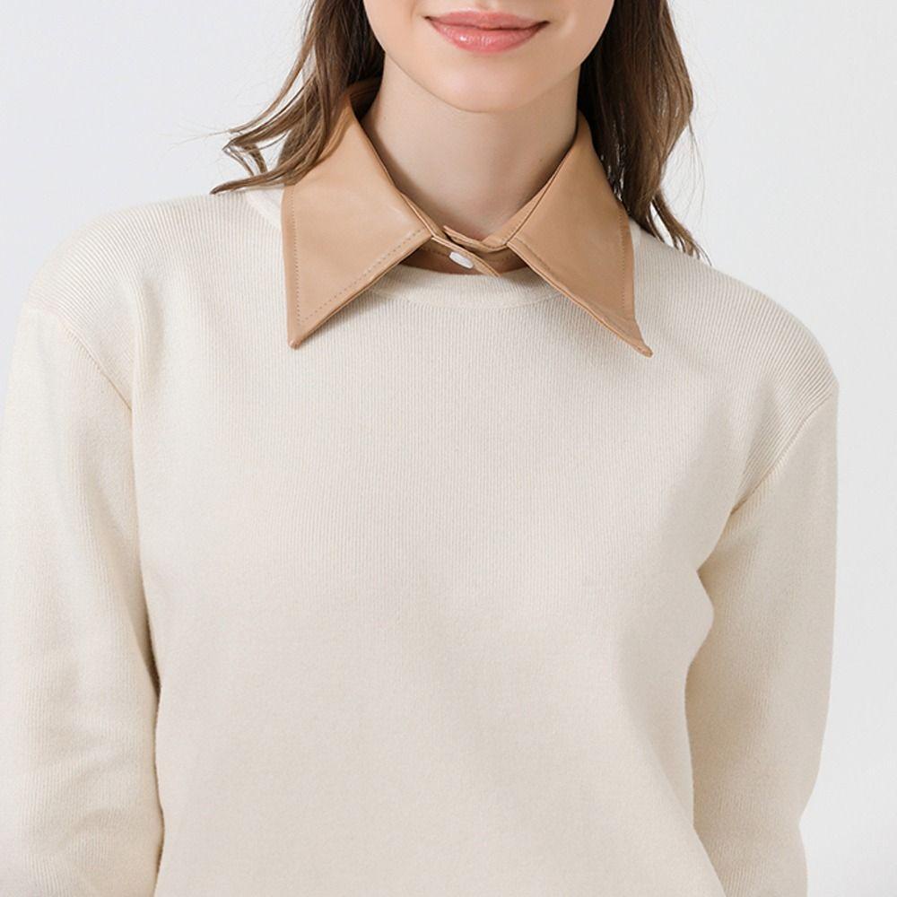 PATH Cổ Áo Sơ Mi Giả Da PU Tháo Rời Được Thời Trang