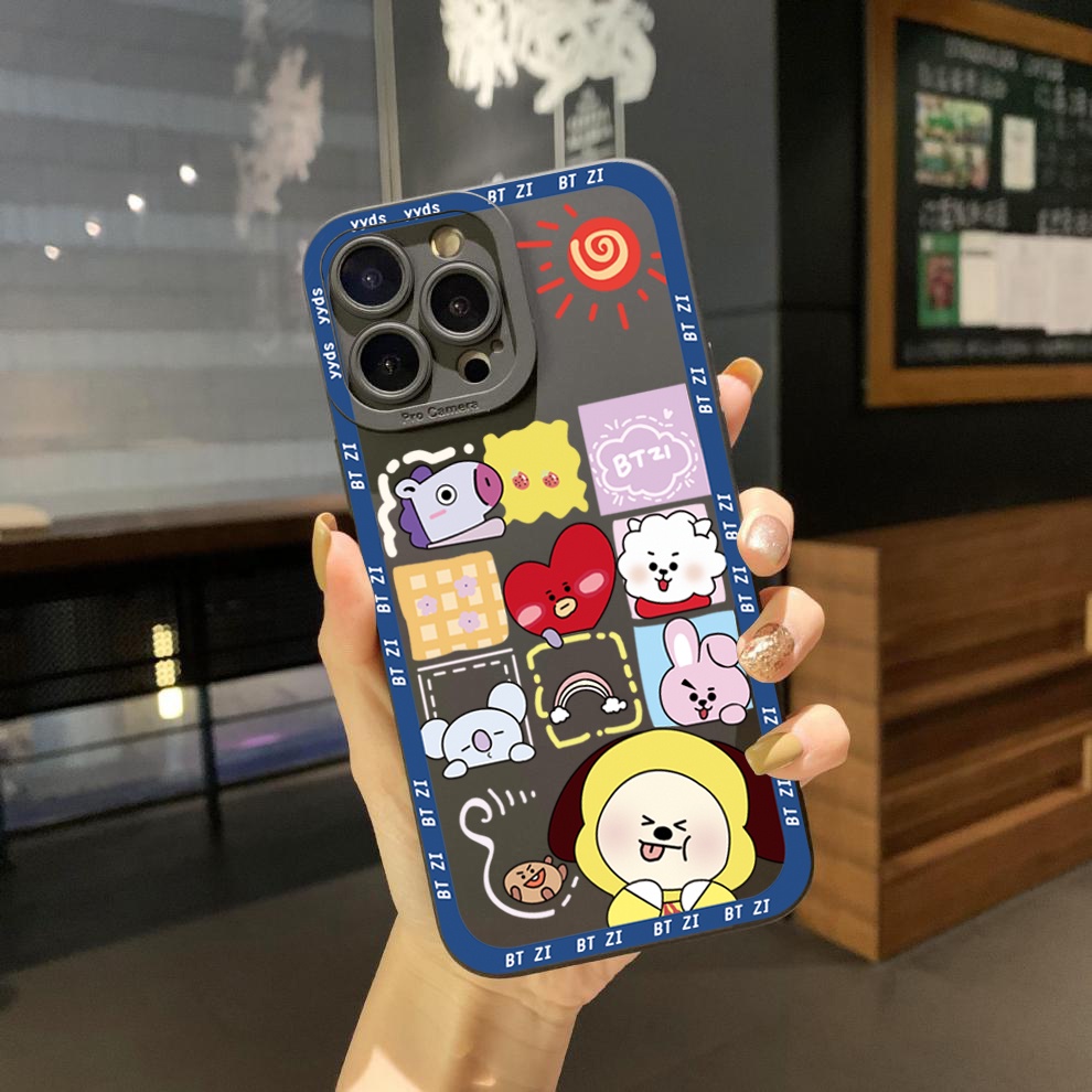 Ốp Điện Thoại Viền Vuông In Hoạt Hình BT21 Cho Samsung Galaxy S23 Ultra S23 + A04E A04 4G A14 A34 A54 5G A11 A50 M12