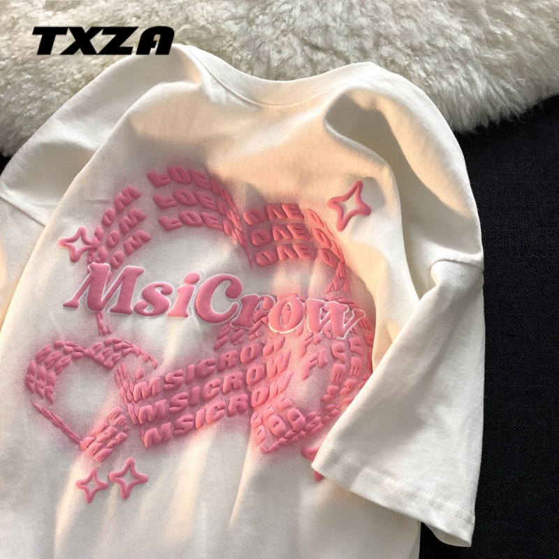 Áo Thun 100% Cotton Tay Ngắn Dáng Rộng In Họa Tiết Thời Trang Cho Cặp Đôi