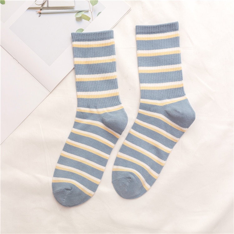 Vớ Cotton Cổ Vừa Họa Tiết Sọc Caro Màu Sắc Tương Phản Phong Cách Nhật Bản Thời Trang Cho Nữ