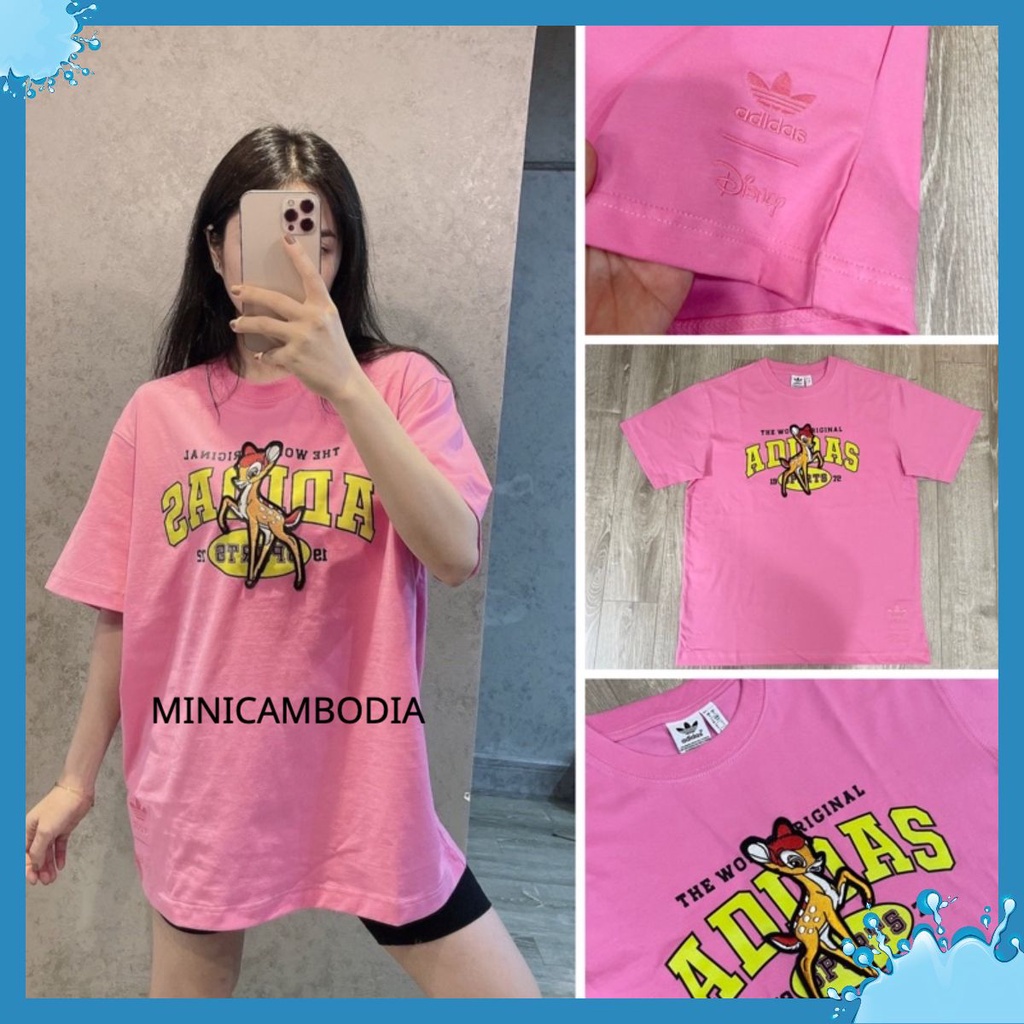 Áo Adidas BAMBI x Das Tee Oversize Unisex form rộng Màu Hồng logo thêu