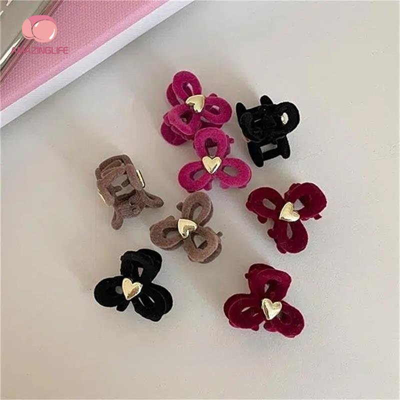 Bộ 2 Kẹp Tóc Nơ Trái Tim Bằng Nhung Mùa Thu Đông / Kẹp Tóc Nhỏ Kết Hợp Dễ Thương Chất Lượng Cao