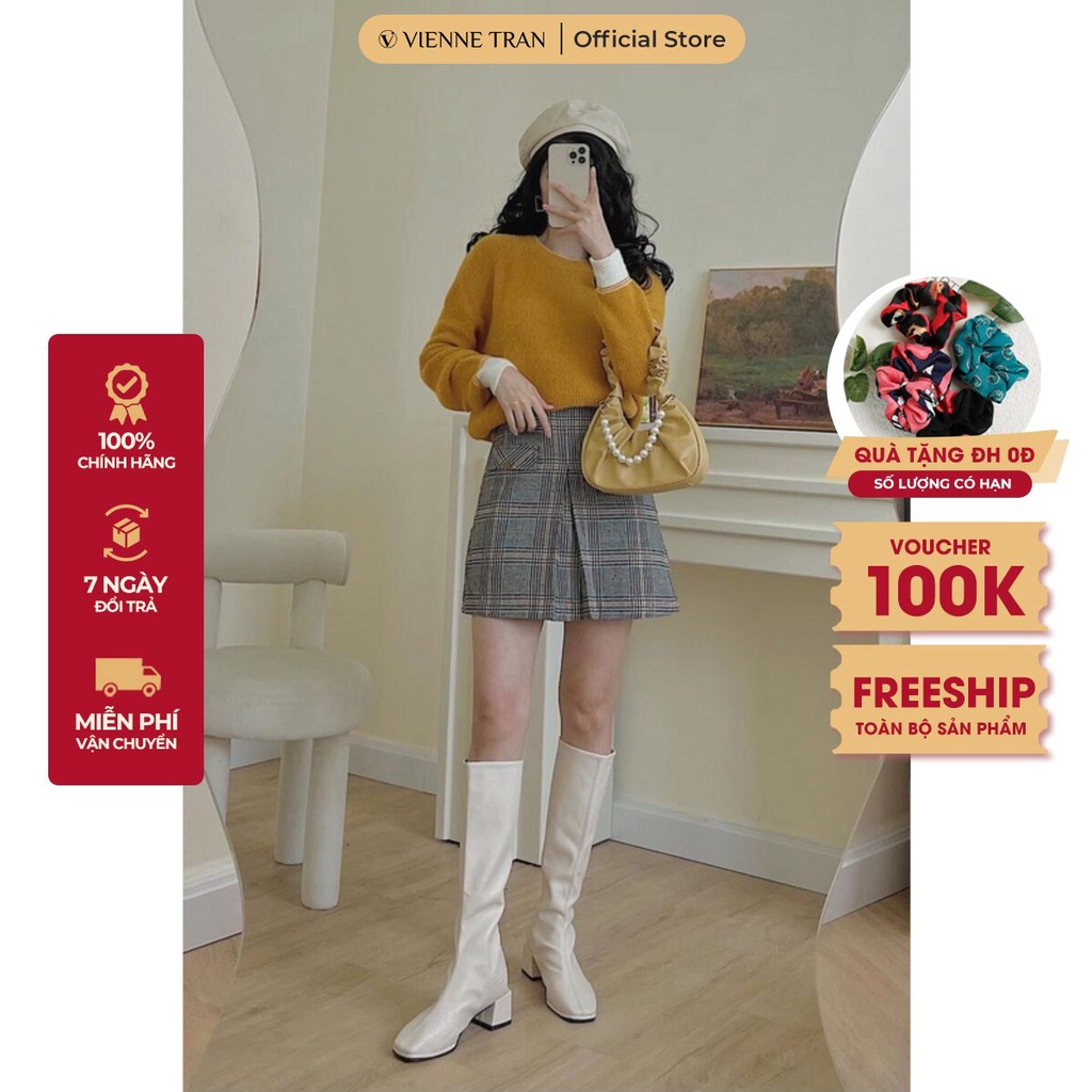 Áo len lông cổ tròn tay phối bo - V61W21T014
