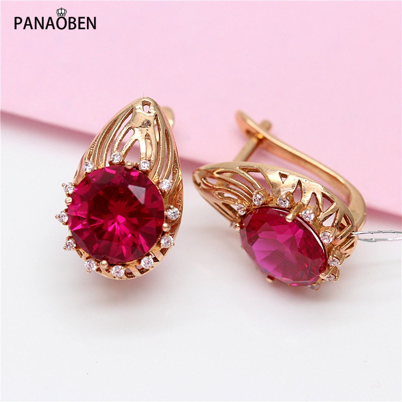 ⭐Bông Tai Mạ Vàng Hồng 14K Đính Pha Lê Tím 585 Sang Trọng Thời Trang Cho Nữ