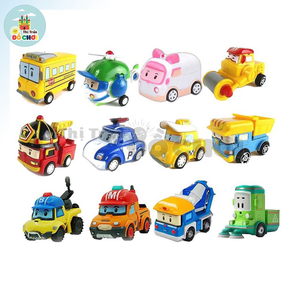 Bộ đồ chơi 12 xe ô tô Robocar Poli mô hình chạy trớn bằng nhựa cho bé P12 - Lưu ý: sp bị lem màu dưới đáy xe