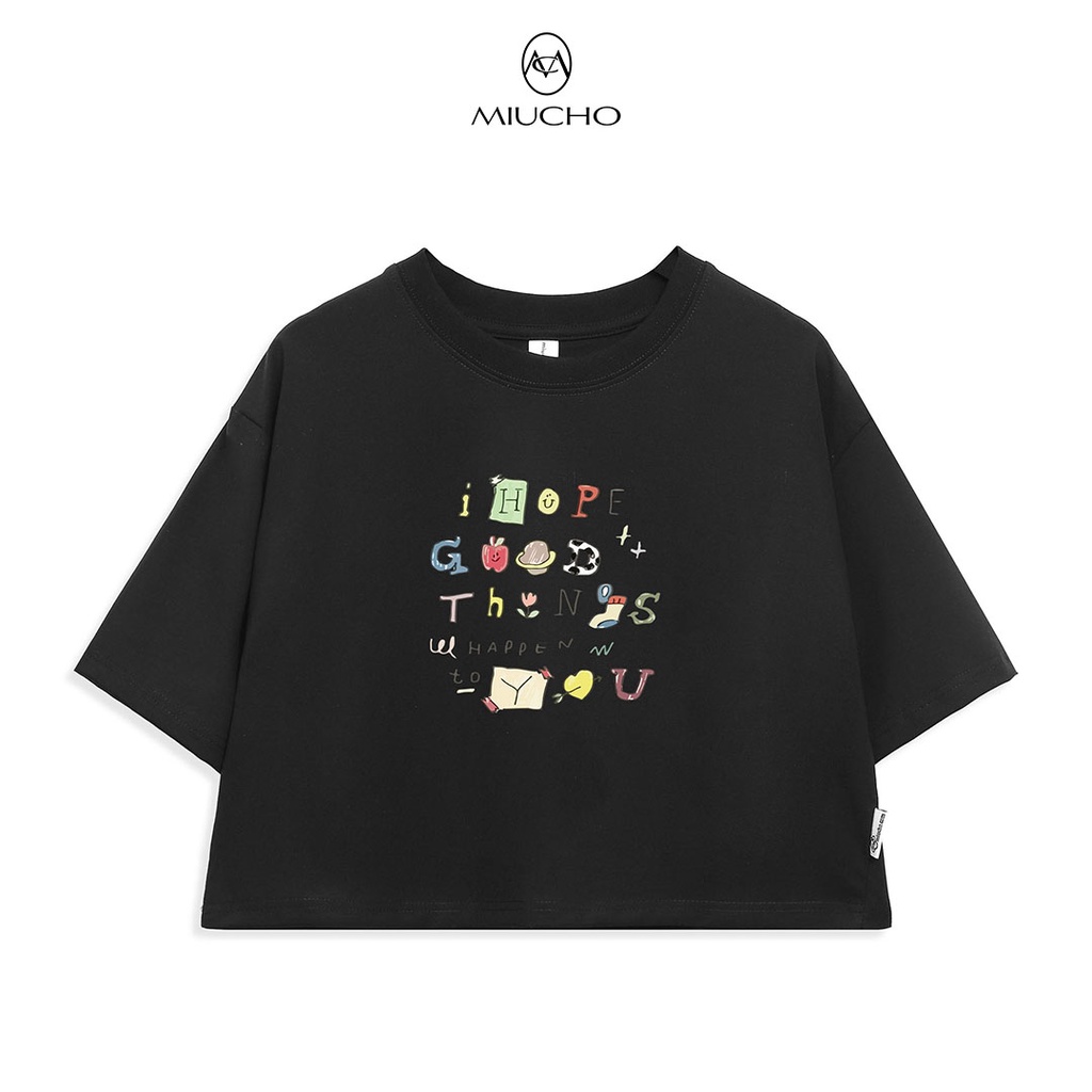 Áo croptop nữ tay ngắn cổ tròn vải thun cotton kiểu hàn quốc CR048 Miucho in hình hoạ tiết