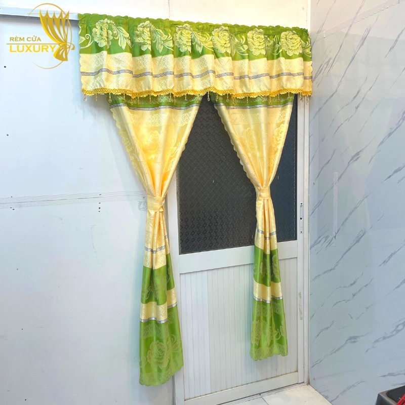 Rèm thổ cẩm Vintage màu Xanh Lá dùng cho trang trí cửa sổ, cửa chính Luxury
