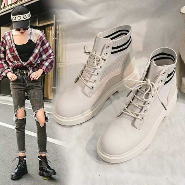 _ Boots cổ chun kẻ sọc đế 4cm năng động cá tính chất lừ (CÓ VIDEO & ẢNH THẬT)