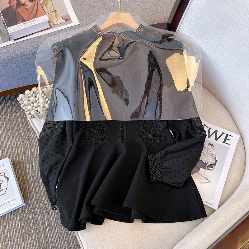 Áo Chiffon Cổ Tròn Phối Ren Phong Cách Phương Tây Thời Trang Xuân Thu Mới 2023 Size Lớn M-5xl