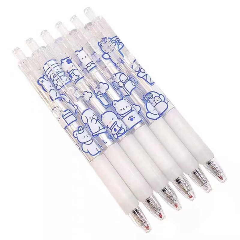 Set 6 Bút Mực Gel Ngòi 0.5mm Trong Suốt In Hình Gấu Dễ Thương