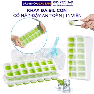 Khay Đá Silicon Có Nắp Đậy An Toàn 14 Viên, Khay Làm Đá, Thạch, Kem Bảo Quản Chống Mùi Tuyệt Đối Trong Tủ Lạnh