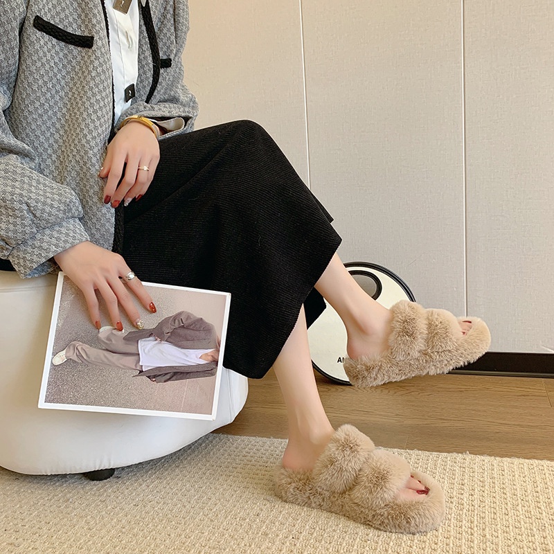 Dép lông đi trong nhà,dép bông nữ thời trang đế cao 5cm Dép Bông Quai Ngang Phủ Lông dép bông ra ngoài cao 5p