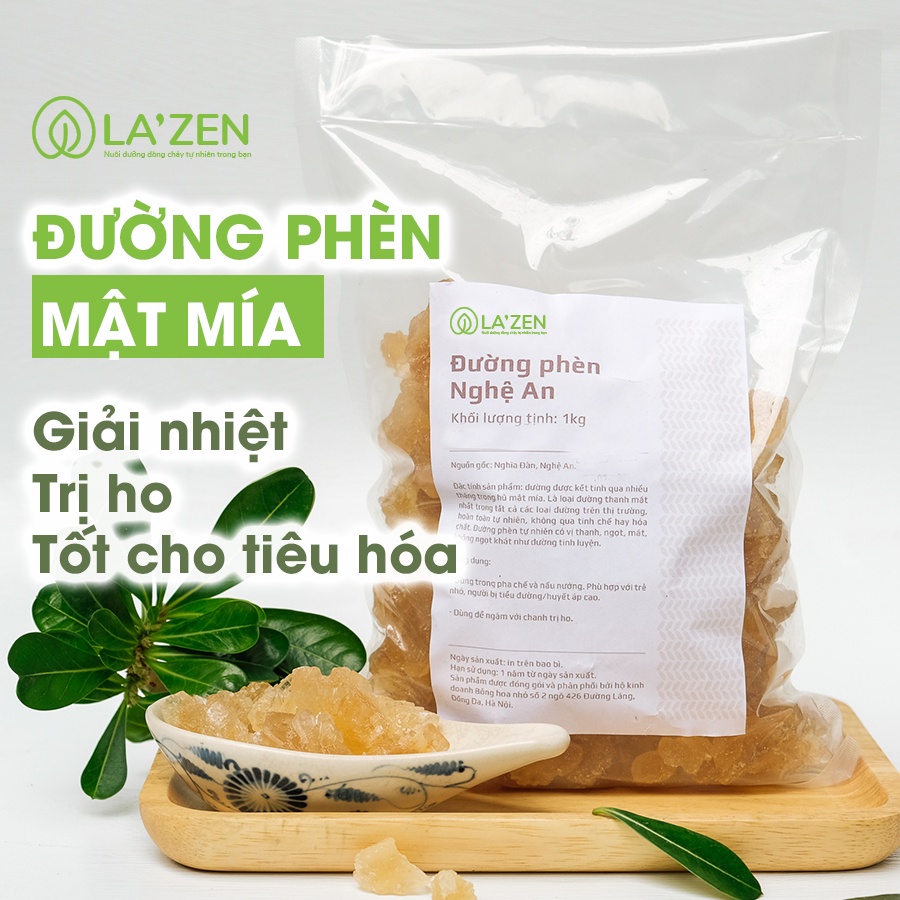 Đường phèn vàng kết tinh tự nhiên từ mật mía Nghệ An nguyên bản La'zen, vị ngọt dịu thanh mát không hóa chất