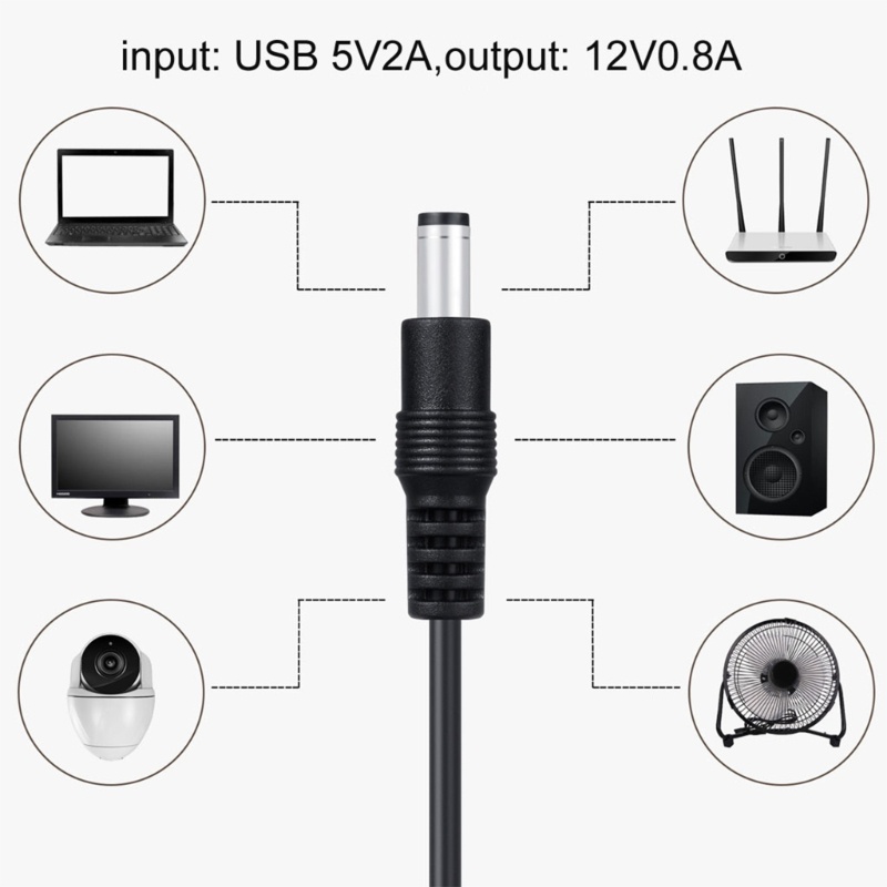 Cáp Chuyển Đổi Tăng Áp USB 5V Sang 12V USB + 8 Đầu Cắm