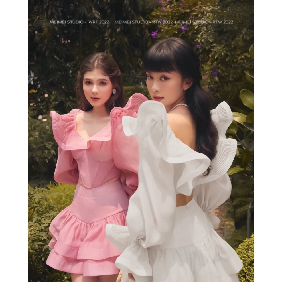 Set Sunny tơ kính bèo cao cấp - Áo croptop bèo dài tay và chân váy bèo - Mặc đi biển, chụp ảnh | XKSB09 | AIVY Studio