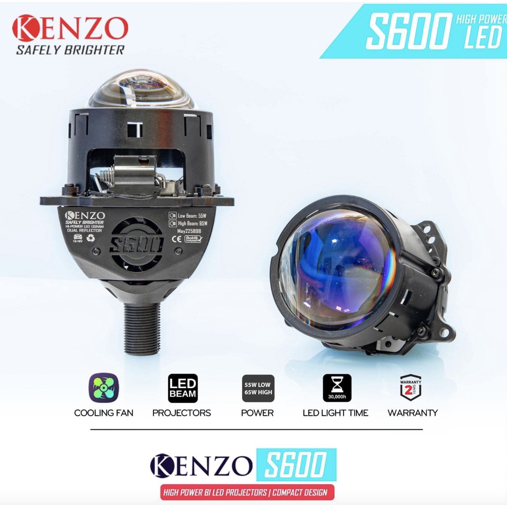 Bi-led Kenzo S600 65W đuôi xoáy - gương cầu led xe ô tô xe máy