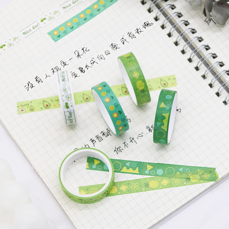 Set 5 Cuộn Băng Keo Họa Tiết Hình Học Retro Trang Trí Sổ Tay / Nhật Ký DIY