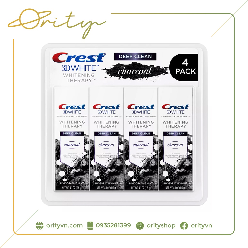 [Chính hãng] Kem đánh răng Crest 3D Whitening Therapy Charcoal Deep Clean
