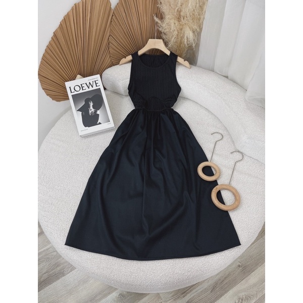 Đầm maxi đen balo không tay cột nơ lưng