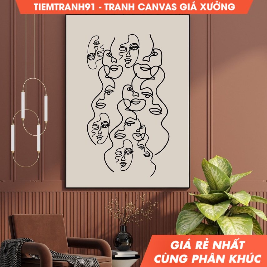 Tranh treo tường Woman Body Wall Line Art, Black and Beige Line Art, Wall Art ,Figure Art Poster.