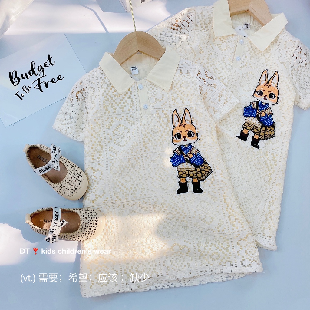 Đầm cho  bé gái , Váy  ren cao  cấp  2 lớp , Váy ren mềm Thỏ Xinh  cho bé đi  chơi  đi  học   - VH03