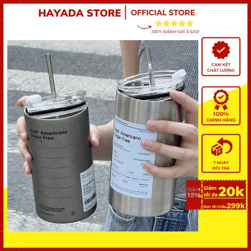 Ly Giữ Nhiệt 10 Tiếng Iced Americano 600Ml Bình Giữ Nhiệt Bằng Inox 304 Cao Cấp Kèm Ống Hút Xinh Xắn