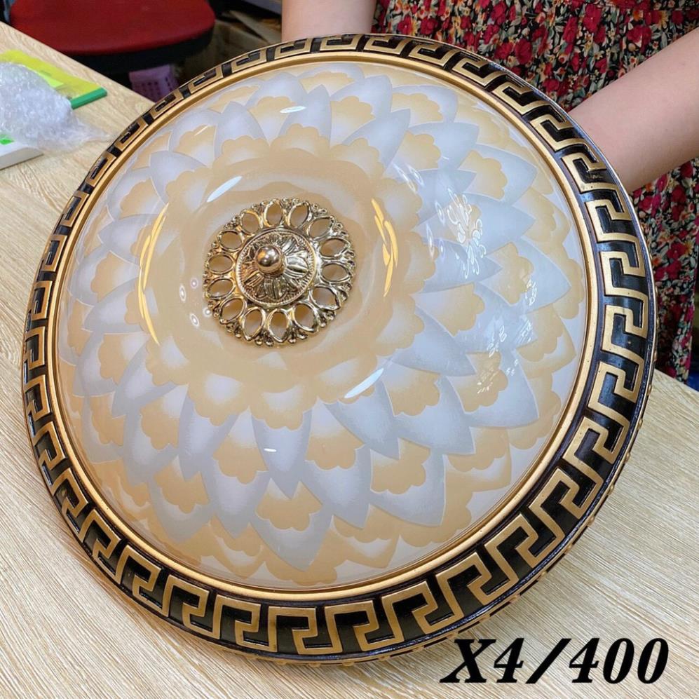 Ảnh thật - Đèn ốp trần phong cách tân cổ điển khung thép mạ đồng, mặt đèn thủy tinh - 3 chế độ ánh sáng. đèn áp trần đẹp