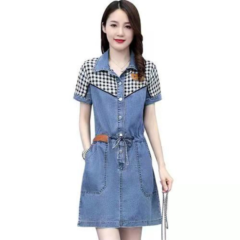 Đầm Sơ Mi Denim Phối Màu Thời Trang Cho Nữ
