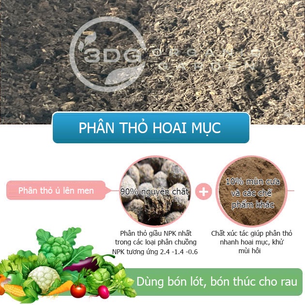 3kg phân thỏ hoai mục phân bón hữu cơ giầu dinh dưỡng 3DG dùng cho trồng rau, trồng hoa, cây cảnh
