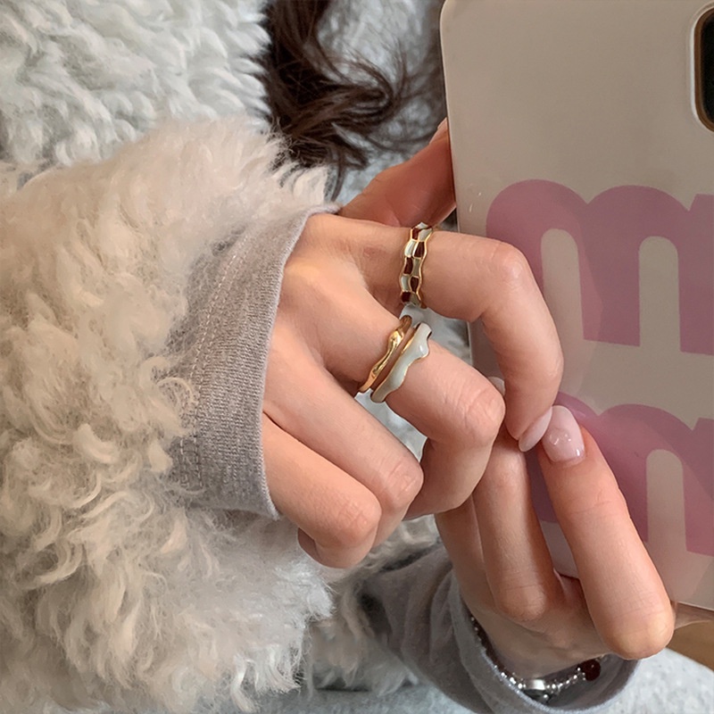 Nhẫn AY dạng hở điều chỉnh được hai lớp đính đá nhân tạo kiểu giọt nước phong cách retro thời trang cho nữ