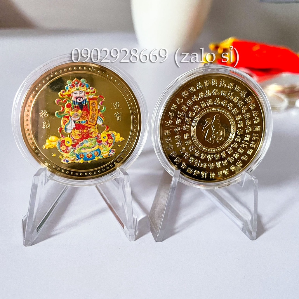 Đồng Xu Thần Tài Mạ Vàng (in màu) Chiêu Tài Tấn Lộc, Sưu tập, quà tặng may mắn