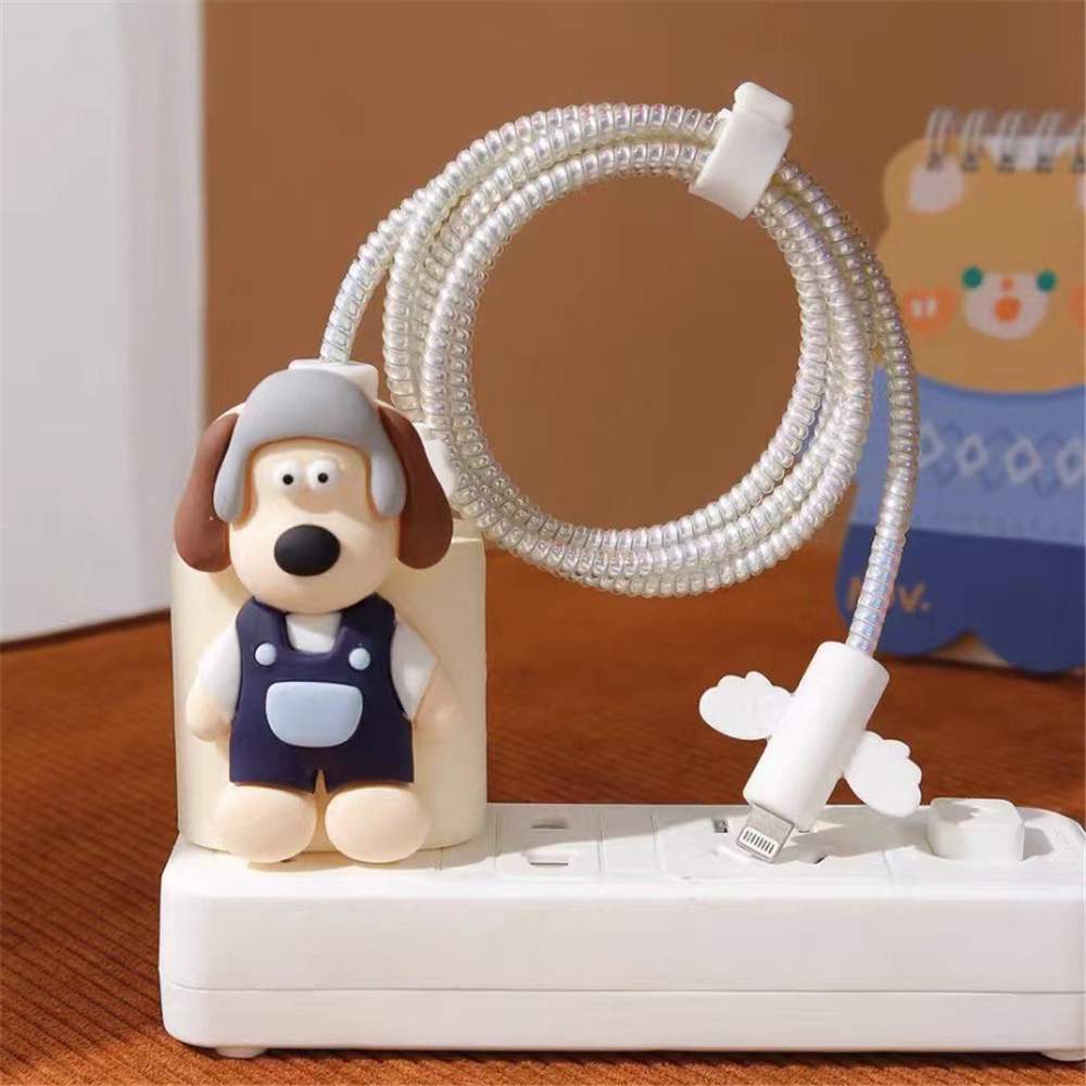 Bộ 4 Phụ Kiện Bảo Vệ Dây Cáp Sạc Bằng Silicon Hình Chú Chó Dễ Thương Cho Ip 18W / 20W