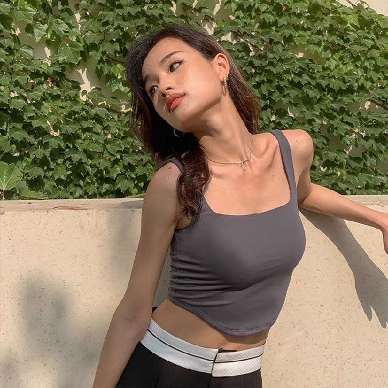 Áo kiểu YEYA không tay vai rộng có đệm ngực màu trơn phong cách cổ điển dành cho nữ