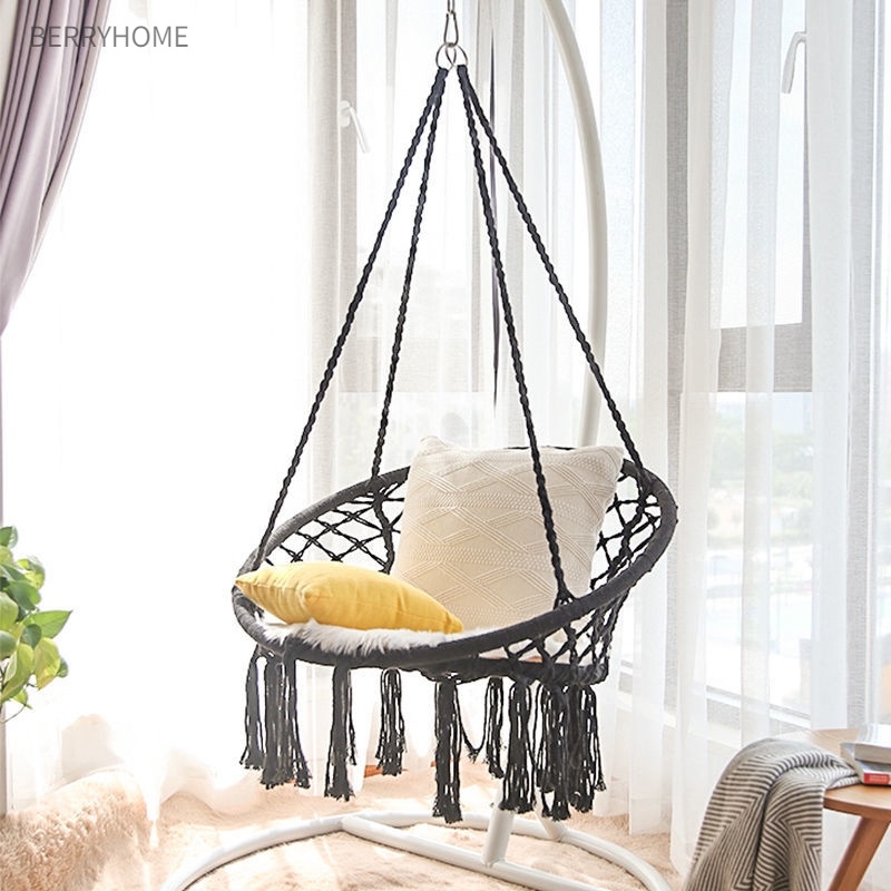 Ghế Võng Xích Đu Macrame Lưới Dệt Kim Treo Sân Thượng Ban Công Vườn Phòng Khách BerryHome~