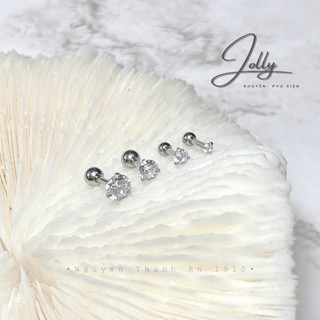1 Khuyên tai đá trấu trắng xinh JOLLY đủ size bằng thép y tế k gỉ Piercing