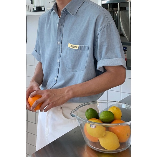 Áo Sơ Mi denim Ngắn Tay Phong Cách retro Thời Trang Cho Nam