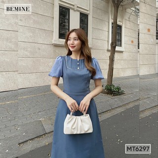 Đầm nữ chữ a tay phồng cổ tròn bemine mt6297