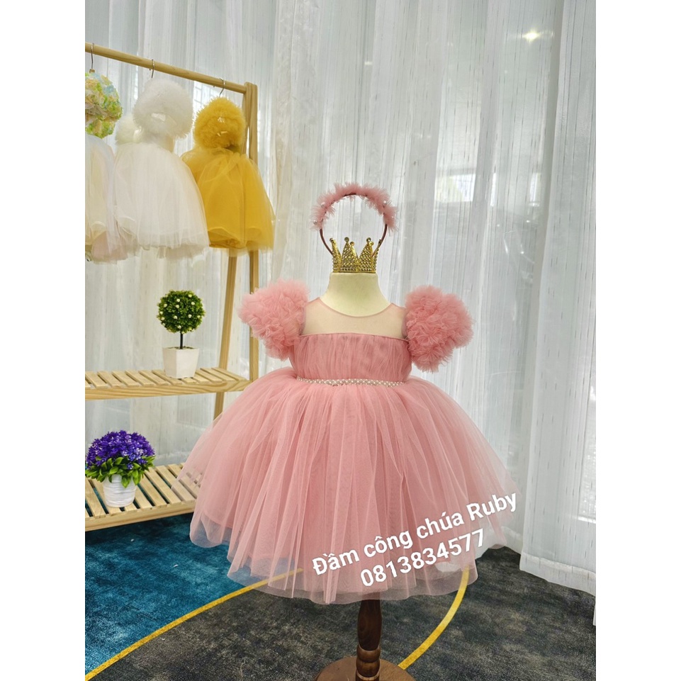 Đầm ren phồng tay xù cao cấp