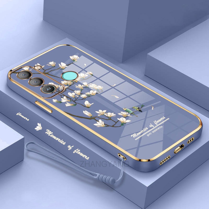 Ốp Điện Thoại gel silica Mềm Mạ Điện Họa Tiết Hoa Lan Trắng Cho Tecno pop 5 lte