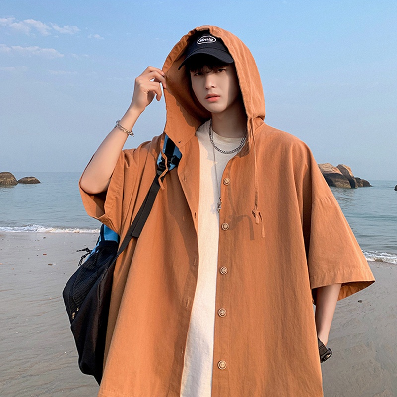 Áo sơ mi ngắn tay mỏng có mũ thời trang mùa hè cho nam
