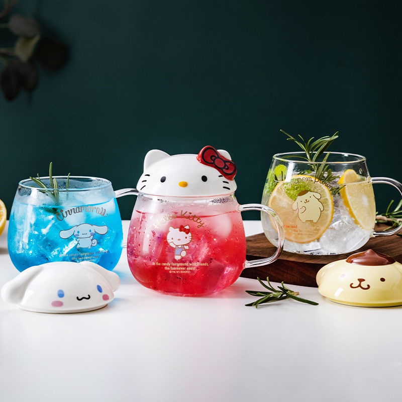 Cốc Uống Nước Bằng Thủy Tinh Có Nắp Họa Tiết Hoạt Hình Dễ Thương
